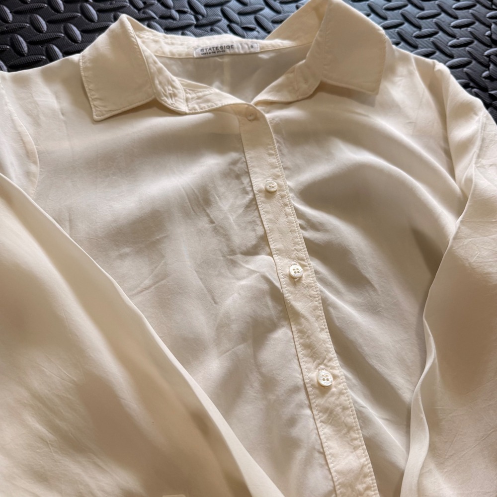 Stateside Womens Cream 100% Cupro Long Sleeve Button Down Blouse Shirt S USA